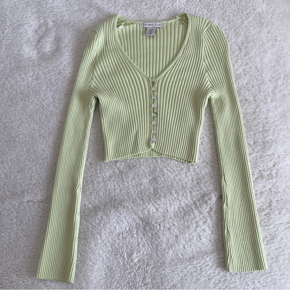 Sincerely Jules Green Ribbed Crop Knit Sweater